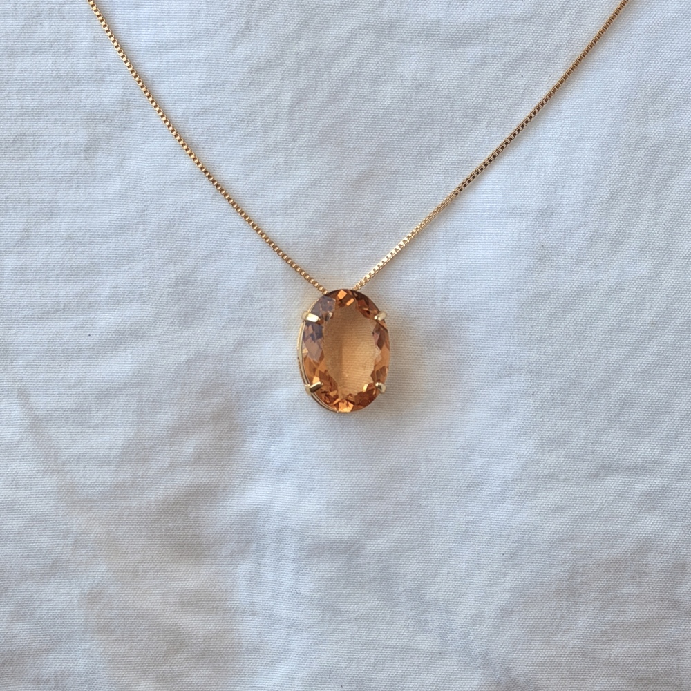 Classic Oval Stone Necklace - 18k Gold Plated - Reconstituted Imperial Topaz